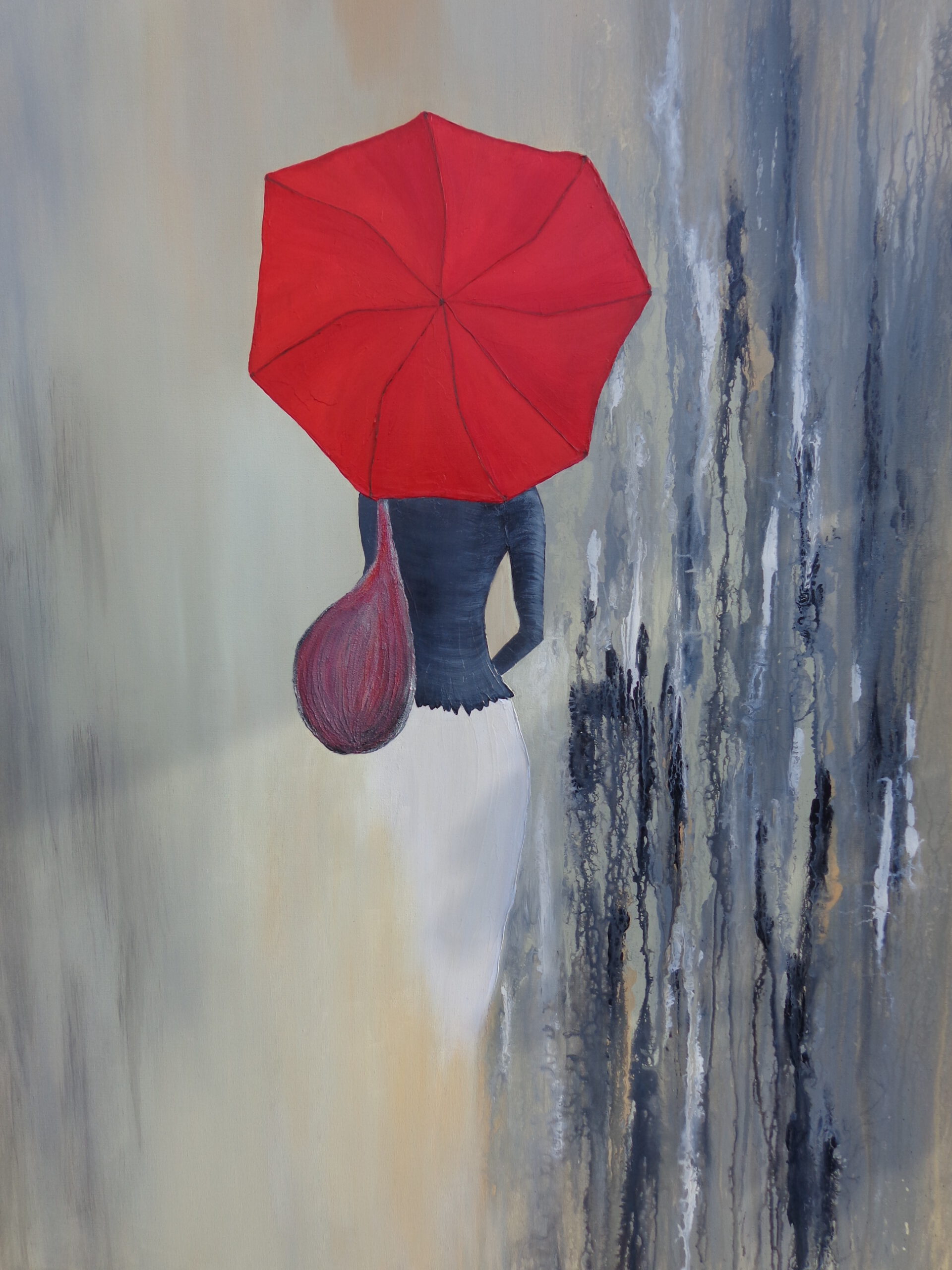 Frau mit rotem Schirm, 100 x 120 cm