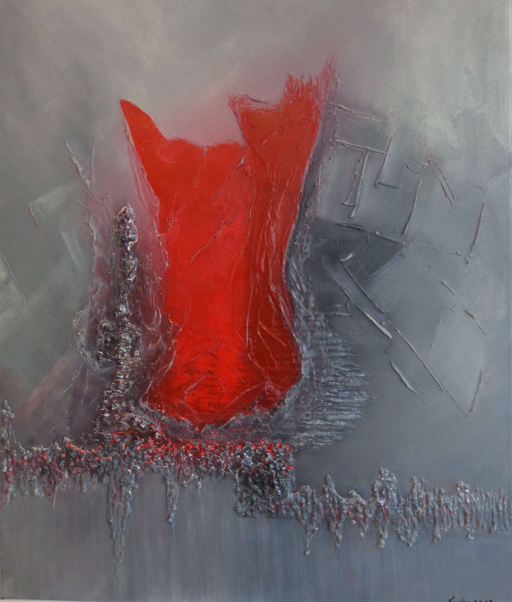 Komposition rot-Grau, 70 x 100cm